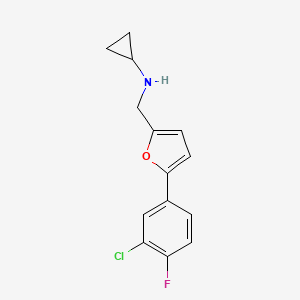 molecular formula C14H13ClFNO B12485302 N-{[5-(3-chloro-4-fluorophenyl)furan-2-yl]methyl}cyclopropanamine 