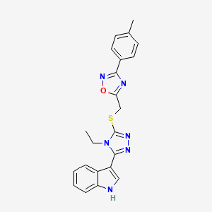 molecular formula C22H20N6OS B12485359 3-[4-ethyl-5-({[3-(4-methylphenyl)-1,2,4-oxadiazol-5-yl]methyl}sulfanyl)-1,2,4-triazol-3-yl]-1H-indole 