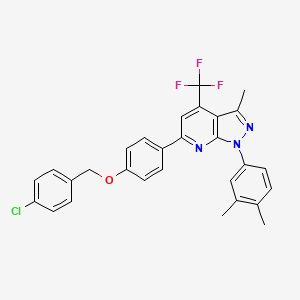 molecular formula C29H23ClF3N3O B12485487 6-{4-[(4-chlorobenzyl)oxy]phenyl}-1-(3,4-dimethylphenyl)-3-methyl-4-(trifluoromethyl)-1H-pyrazolo[3,4-b]pyridine 
