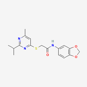 molecular formula C17H19N3O3S B12485489 N-(1,3-benzodioxol-5-yl)-2-{[6-methyl-2-(propan-2-yl)pyrimidin-4-yl]sulfanyl}acetamide 