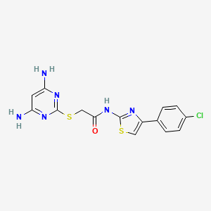 molecular formula C15H13ClN6OS2 B12485636 N-[4-(4-chlorophenyl)-1,3-thiazol-2-yl]-2-[(4,6-diaminopyrimidin-2-yl)sulfanyl]acetamide 