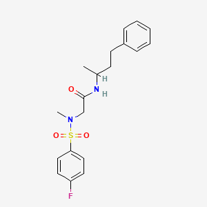 molecular formula C19H23FN2O3S B12485673 N~2~-[(4-fluorophenyl)sulfonyl]-N~2~-methyl-N-(4-phenylbutan-2-yl)glycinamide 
