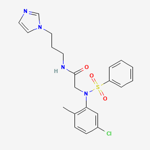 molecular formula C21H23ClN4O3S B12485686 N~2~-(5-chloro-2-methylphenyl)-N-[3-(1H-imidazol-1-yl)propyl]-N~2~-(phenylsulfonyl)glycinamide 