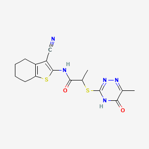 molecular formula C16H17N5O2S2 B12485780 N-(3-cyano-4,5,6,7-tetrahydro-1-benzothiophen-2-yl)-2-[(6-methyl-5-oxo-4,5-dihydro-1,2,4-triazin-3-yl)sulfanyl]propanamide 