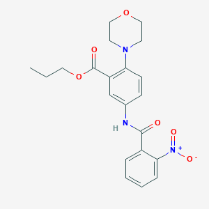 molecular formula C21H23N3O6 B12485789 Propyl 2-(morpholin-4-yl)-5-{[(2-nitrophenyl)carbonyl]amino}benzoate 