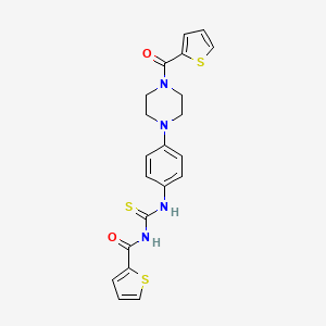 molecular formula C21H20N4O2S3 B12485900 N-({4-[4-(thiophen-2-ylcarbonyl)piperazin-1-yl]phenyl}carbamothioyl)thiophene-2-carboxamide 
