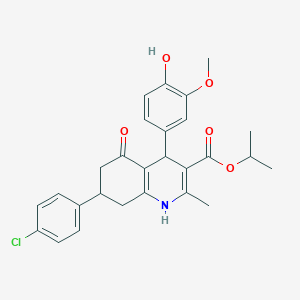 molecular formula C27H28ClNO5 B12485935 Propan-2-yl 7-(4-chlorophenyl)-4-(4-hydroxy-3-methoxyphenyl)-2-methyl-5-oxo-1,4,5,6,7,8-hexahydroquinoline-3-carboxylate 