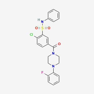 molecular formula C23H21ClFN3O3S B12485997 2-chloro-5-[4-(2-fluorophenyl)piperazine-1-carbonyl]-N-phenylbenzenesulfonamide 