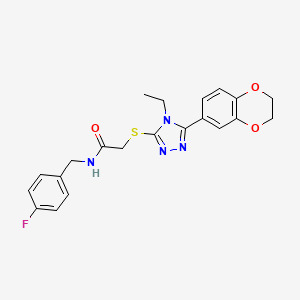 molecular formula C21H21FN4O3S B12486102 2-{[5-(2,3-dihydro-1,4-benzodioxin-6-yl)-4-ethyl-4H-1,2,4-triazol-3-yl]sulfanyl}-N-(4-fluorobenzyl)acetamide 