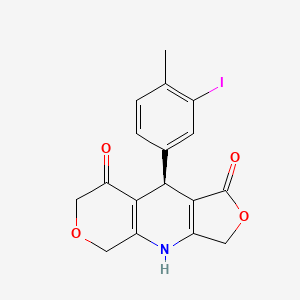 molecular formula C17H14INO4 B1248614 3H-Furo(3,4-b)pyrano(4,3-E)pyridine-1,8(4H,7H)-dione, 5,9-dihydro-9-(3-iodo-4-methylphenyl)-, (9R)- CAS No. 866602-91-7