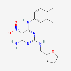 molecular formula C17H22N6O3 B12486401 N4-(3,4-dimethylphenyl)-5-nitro-N2-(oxolan-2-ylmethyl)pyrimidine-2,4,6-triamine 