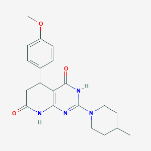 molecular formula C20H24N4O3 B12486497 4-hydroxy-5-(4-methoxyphenyl)-2-(4-methylpiperidin-1-yl)-5,8-dihydropyrido[2,3-d]pyrimidin-7(6H)-one 