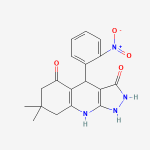 molecular formula C18H18N4O4 B12486501 3-hydroxy-7,7-dimethyl-4-(2-nitrophenyl)-1,4,6,7,8,9-hexahydro-5H-pyrazolo[3,4-b]quinolin-5-one 