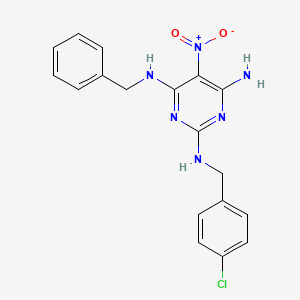 molecular formula C18H17ClN6O2 B12486532 N~4~-benzyl-N~2~-(4-chlorobenzyl)-5-nitropyrimidine-2,4,6-triamine 