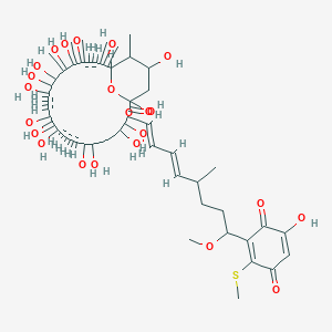 molecular formula C82H130O23S B1248663 (21E,23E,25E,33E,35E,50E,52Z)-1,7,9,17,19,27,31,37,39,41,45,47,49,55,59-pentadecahydroxy-5-[(1E,3E)-8-(5-hydroxy-2-methylsulfanyl-3,6-dioxocyclohexa-1,4-dien-1-yl)-8-methoxy-5-methylocta-1,3-dienyl]-44,48,50,54,56,58-hexamethyl-4,61-dioxabicyclo[55.3.1]henhexaconta-21,23,25,33,35,50,52-heptaene-3,29-dione 