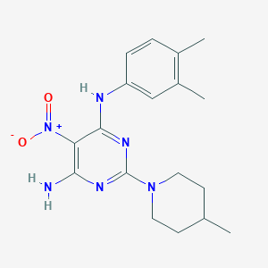 molecular formula C18H24N6O2 B12486727 N-(3,4-dimethylphenyl)-2-(4-methylpiperidin-1-yl)-5-nitropyrimidine-4,6-diamine 