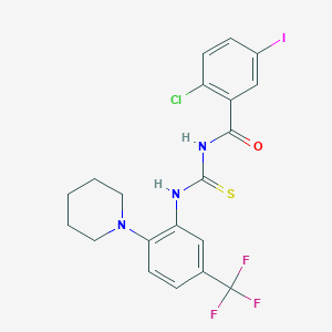 molecular formula C20H18ClF3IN3OS B12487149 2-chloro-5-iodo-N-{[2-(piperidin-1-yl)-5-(trifluoromethyl)phenyl]carbamothioyl}benzamide 
