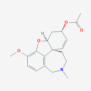 molecular formula C19H23NO4 B124873 [(1S,12S,14S)-9-Methoxy-4-methyl-11-oxa-4-azatetracyclo[8.6.1.01,12.06,17]heptadeca-6(17),7,9,15-tetraen-14-yl] acetate CAS No. 27281-90-9