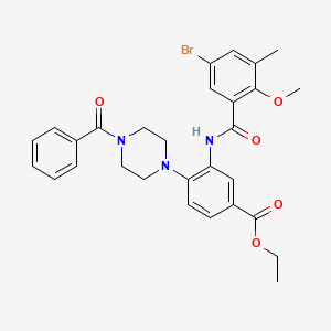 molecular formula C29H30BrN3O5 B12487364 Ethyl 3-{[(5-bromo-2-methoxy-3-methylphenyl)carbonyl]amino}-4-[4-(phenylcarbonyl)piperazin-1-yl]benzoate 