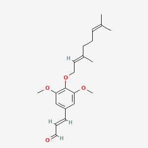 molecular formula C21H28O4 B1248783 (E)-3-[3,5-Dimethoxy-4-[[(E)-3,7-dimethyl-2,6-octadienyl]oxy]phenyl]propenal 