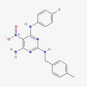 molecular formula C18H17FN6O2 B12487861 N4-(4-fluorophenyl)-N2-[(4-methylphenyl)methyl]-5-nitropyrimidine-2,4,6-triamine 