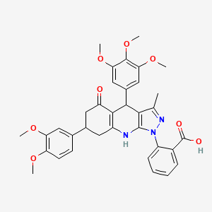 molecular formula C35H35N3O8 B12487907 2-[7-(3,4-dimethoxyphenyl)-3-methyl-5-oxo-4-(3,4,5-trimethoxyphenyl)-4,5,6,7,8,9-hexahydro-1H-pyrazolo[3,4-b]quinolin-1-yl]benzoic acid 