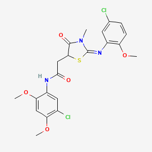 molecular formula C21H21Cl2N3O5S B12488127 N-(5-chloro-2,4-dimethoxyphenyl)-2-{(2Z)-2-[(5-chloro-2-methoxyphenyl)imino]-3-methyl-4-oxo-1,3-thiazolidin-5-yl}acetamide 