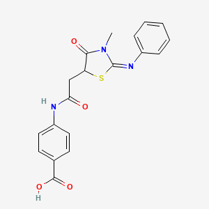 molecular formula C19H17N3O4S B12488482 4-({[(2E)-3-methyl-4-oxo-2-(phenylimino)-1,3-thiazolidin-5-yl]acetyl}amino)benzoic acid 