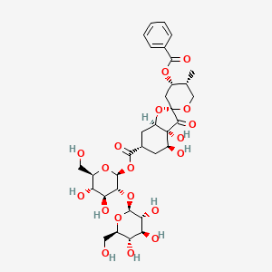 molecular formula C33H44O19 B1248868 [(2S,3R,4S,5S,6R)-4,5-dihydroxy-6-(hydroxymethyl)-3-[(2S,3R,4S,5S,6R)-3,4,5-trihydroxy-6-(hydroxymethyl)oxan-2-yl]oxyoxan-2-yl] (2S,3aR,4S,4'S,5'R,6S,7aR)-4'-benzoyloxy-3a,4-dihydroxy-5'-methyl-3-oxospiro[5,6,7,7a-tetrahydro-4H-1-benzofuran-2,2'-oxane]-6-carboxylate 
