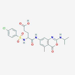 4-[(4-Chlorophenyl)sulfonylamino]-5-[[5-methyl-4-oxo-2-(propan-2-ylamino)-3,1-benzoxazin-7-yl]amino]-5-oxopentanoic acid