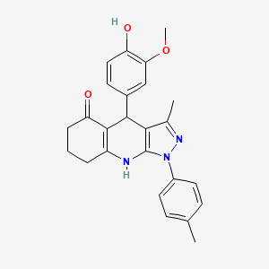 molecular formula C25H25N3O3 B12489377 4-(4-hydroxy-3-methoxyphenyl)-3-methyl-1-(4-methylphenyl)-1,4,6,7,8,9-hexahydro-5H-pyrazolo[3,4-b]quinolin-5-one 
