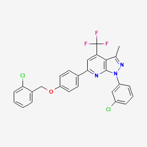 molecular formula C27H18Cl2F3N3O B12489379 6-{4-[(2-chlorobenzyl)oxy]phenyl}-1-(3-chlorophenyl)-3-methyl-4-(trifluoromethyl)-1H-pyrazolo[3,4-b]pyridine 