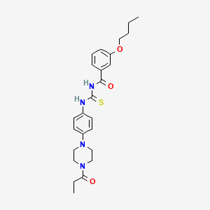 molecular formula C25H32N4O3S B12489589 3-butoxy-N-{[4-(4-propanoylpiperazin-1-yl)phenyl]carbamothioyl}benzamide 