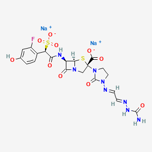 molecular formula C20H19FN8Na2O10S2 B1248966 disodium;(3R,5R,6R)-3-[3-[(E)-[(2E)-2-(carbamoylhydrazinylidene)ethylidene]amino]-2-oxoimidazolidin-1-yl]-6-[[(2R)-2-(2-fluoro-4-hydroxyphenyl)-2-sulfonatoacetyl]amino]-7-oxo-4-thia-1-azabicyclo[3.2.0]heptane-3-carboxylate 