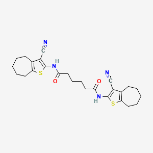 molecular formula C26H30N4O2S2 B12489758 N,N'-bis(3-cyano-5,6,7,8-tetrahydro-4H-cyclohepta[b]thiophen-2-yl)hexanediamide 