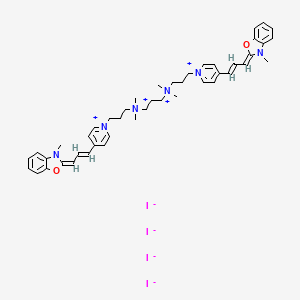 molecular formula C45H58I4N6O2 B1249040 2,2'-{Propane-1,3-diylbis[(dimethylazaniumdiyl)propane-3,1-diylpyridin-1-yl-4-ylideneprop-1-en-1-yl-3-ylidene]}bis(3-methyl-1,3-benzoxazol-3-ium) tetraiodide 