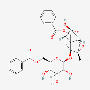 molecular formula C30H32O12 B1249048 [(2R,3S,5R,6S)-6-[[(1S,3S,5S,6R,8S)-2-(benzoyloxymethyl)-6-hydroxy-8-methyl-9,10-dioxatetracyclo[4.3.1.02,5.03,8]decan-3-yl]oxy]-3,4,5-trihydroxyoxan-2-yl]methyl benzoate 