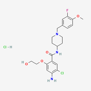 molecular formula C22H28Cl2FN3O4 B1249054 Benzamide, 4-amino-5-chloro-N-(1-((3-fluoro-4-methoxyphenyl)methyl)-4-piperidinyl)-2-(2-hydroxyethoxy)-, monohydrochloride CAS No. 340984-83-0