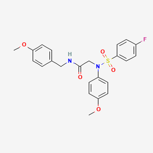 molecular formula C23H23FN2O5S B12490567 N~2~-[(4-fluorophenyl)sulfonyl]-N-(4-methoxybenzyl)-N~2~-(4-methoxyphenyl)glycinamide 