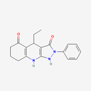 molecular formula C18H19N3O2 B12490696 4-ethyl-2-phenyl-4,7,8,9-tetrahydro-1H-pyrazolo[3,4-b]quinoline-3,5(2H,6H)-dione 