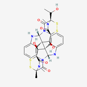molecular formula C31H30N6O7S4 B1249080 (1S,2S,3S,11R,14S)-2-hydroxy-3-[(1S,2S,3S,11R,14S)-2-hydroxy-14-(1-hydroxyethyl)-18-methyl-13,17-dioxo-15,16-dithia-10,12,18-triazapentacyclo[12.2.2.01,12.03,11.04,9]octadeca-4,6,8-trien-3-yl]-14,18-dimethyl-15,16-dithia-10,12,18-triazapentacyclo[12.2.2.01,12.03,11.04,9]octadeca-4,6,8-triene-13,17-dione 