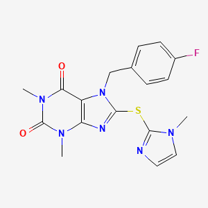 molecular formula C18H17FN6O2S B12490886 7-(4-fluorobenzyl)-1,3-dimethyl-8-[(1-methyl-1H-imidazol-2-yl)sulfanyl]-3,7-dihydro-1H-purine-2,6-dione 