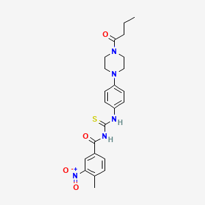 molecular formula C23H27N5O4S B12491416 N-{[4-(4-butanoylpiperazin-1-yl)phenyl]carbamothioyl}-4-methyl-3-nitrobenzamide 