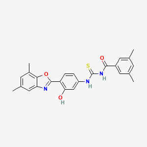 molecular formula C25H23N3O3S B12491718 N-{[4-(5,7-dimethyl-1,3-benzoxazol-2-yl)-3-hydroxyphenyl]carbamothioyl}-3,5-dimethylbenzamide 