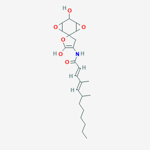molecular formula C23H35NO6 B124918 2,4-Dodecadienamide, N-(dihydro-5',6-dihydroxyspiro(4,8-dioxatricyclo(5.1.0.03,5)octane-2,2'(3'H)-furan)-4'-yl)-4,6-dimethyl- CAS No. 145147-04-2