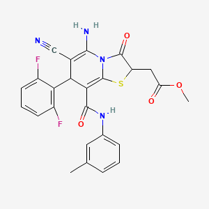 molecular formula C25H20F2N4O4S B12492035 Methyl 2-[5-amino-6-cyano-7-(2,6-difluorophenyl)-8-[(3-methylphenyl)carbamoyl]-3-oxo-2H,7H-[1,3]thiazolo[3,2-A]pyridin-2-YL]acetate 