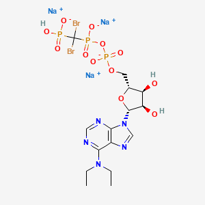 molecular formula C15H21Br2N5Na3O12P3 B1249204 trisodium;[dibromo-[[[(2R,3S,4R,5R)-5-[6-(diethylamino)purin-9-yl]-3,4-dihydroxyoxolan-2-yl]methoxy-oxidophosphoryl]oxy-oxidophosphoryl]methyl]-hydroxyphosphinate 