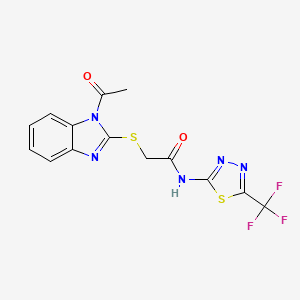 molecular formula C14H10F3N5O2S2 B12492252 2-[(1-acetyl-1H-benzimidazol-2-yl)sulfanyl]-N-[5-(trifluoromethyl)-1,3,4-thiadiazol-2-yl]acetamide 