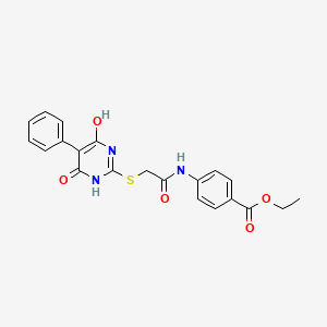 molecular formula C21H19N3O5S B12492285 Ethyl 4-({[(4-hydroxy-6-oxo-5-phenyl-1,6-dihydropyrimidin-2-yl)sulfanyl]acetyl}amino)benzoate 