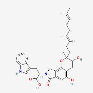 molecular formula C34H40N2O6 B1249245 2-[2-[(3E)-4,8-dimethylnona-3,7-dienyl]-3,5-dihydroxy-2-methyl-7-oxo-4,9-dihydro-3H-pyrano[2,3-e]isoindol-8-yl]-3-(1H-indol-3-yl)propanoic acid 